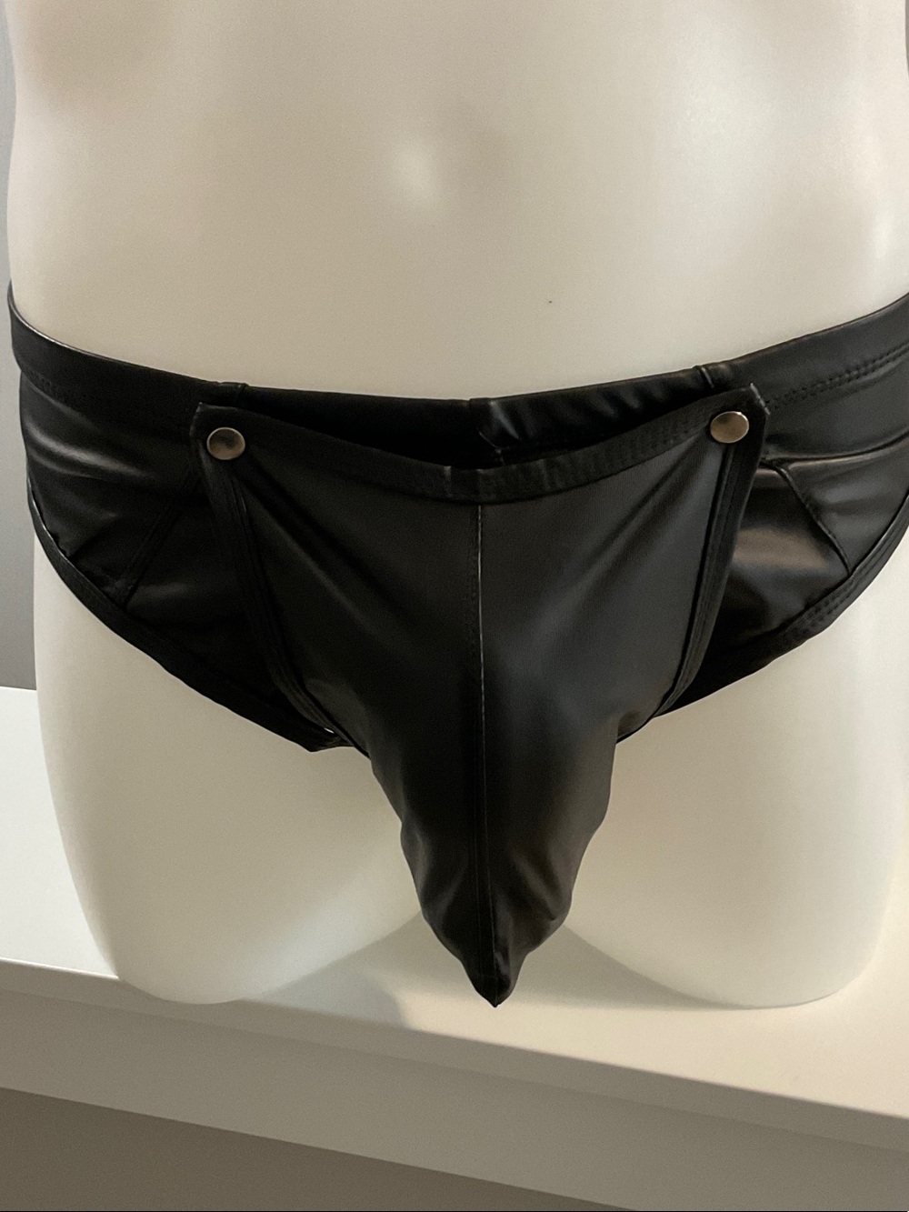 Sexy faux leather snap briefs